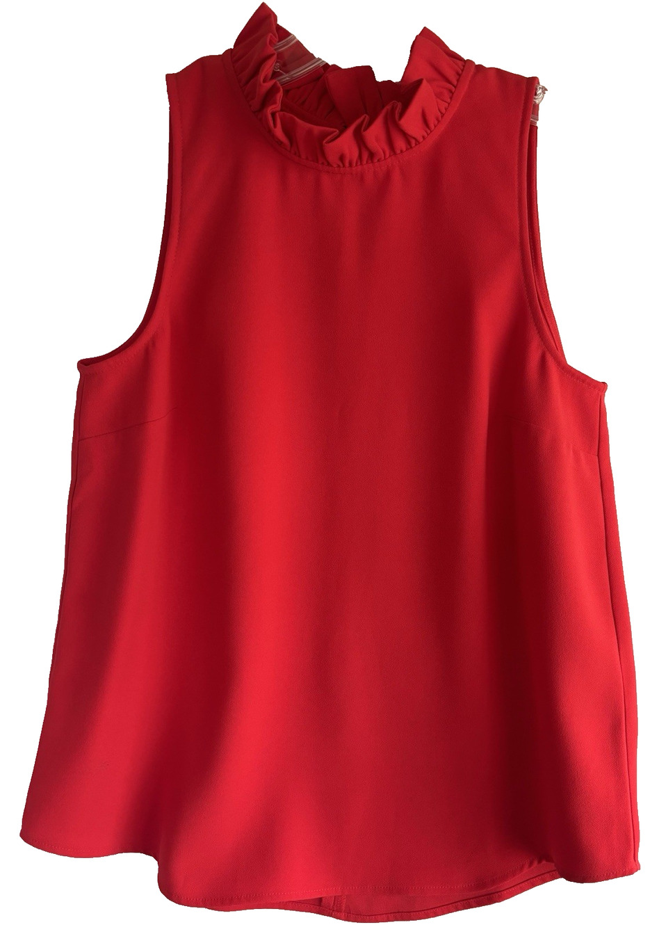 J. Crew Womans Red Sleeveless Blouse Top Ruffle Neck Size Small